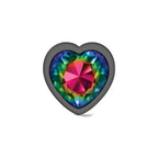 Cheeky Charms Gunmetal Butt Plug with Heart Rainbow Jewel Large > Anal Range > Jewel Butt Plugs