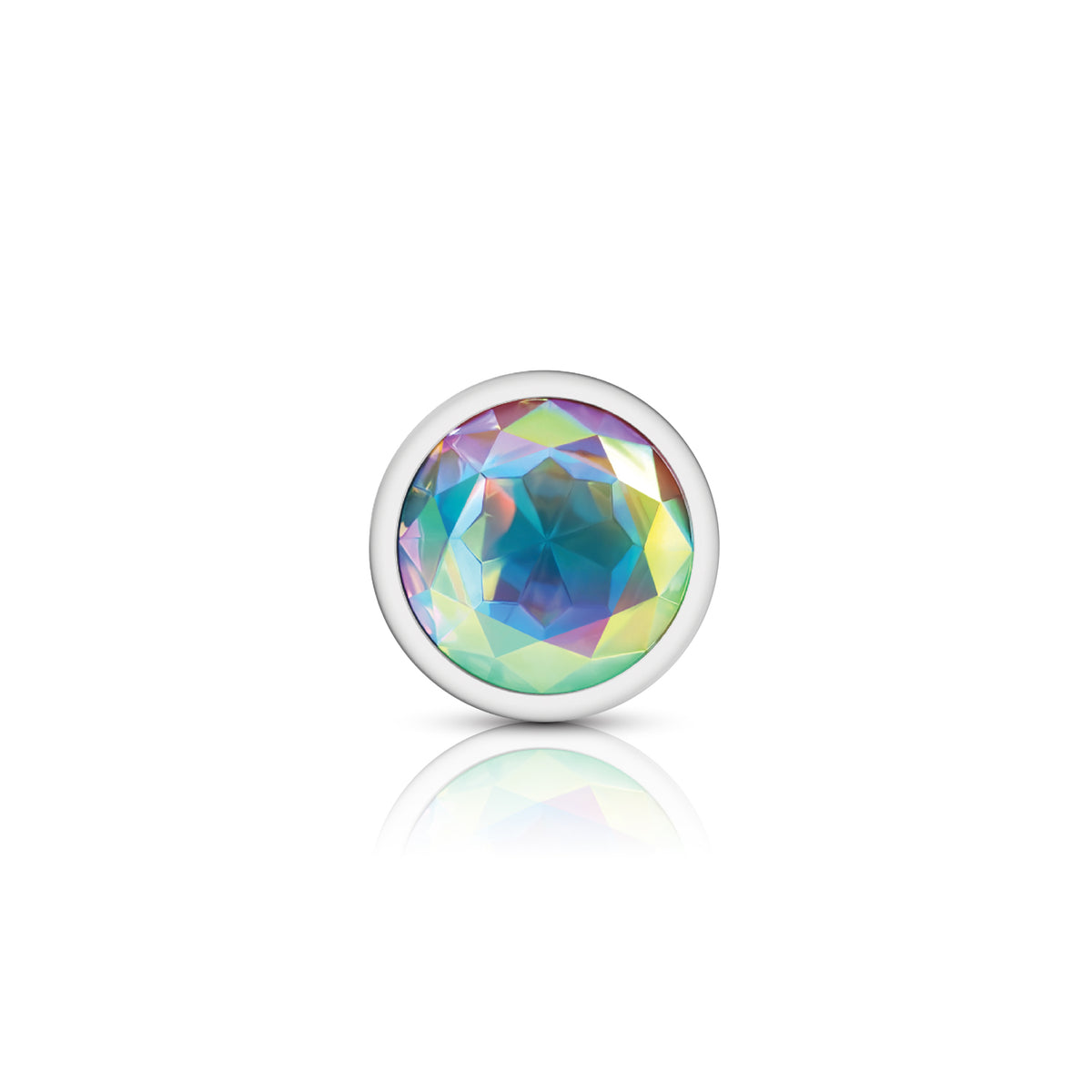 Cheeky Charms Silver Round Butt Plug with Clear Iridescent Jewel Large (9.12cm) > Anal Range > Jewel Butt Plugs
