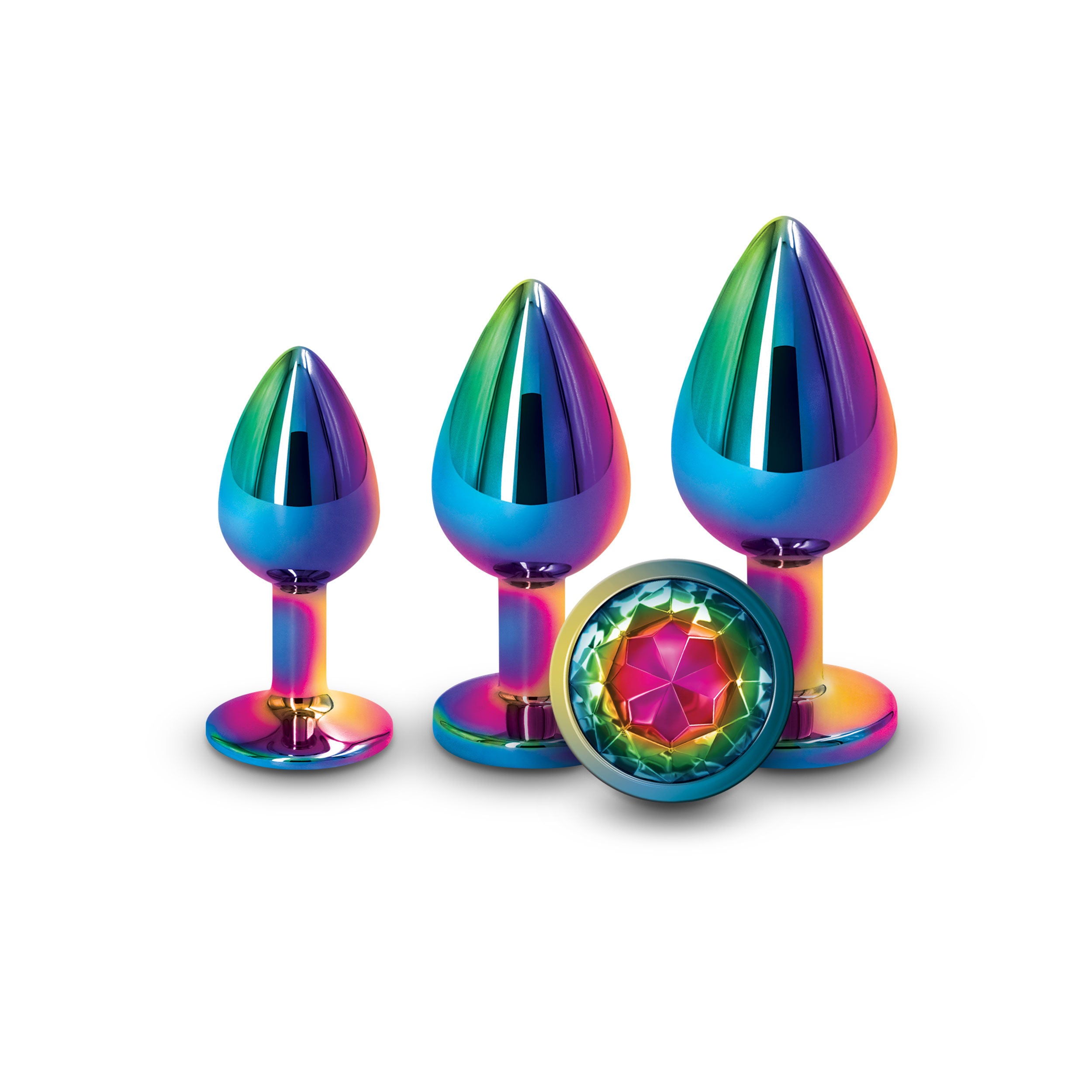Rear Assets Trainer Kit (Multicolor) – Chrome-Plated 3 Pc Metal Plug Set With Circular Jewel > Anal Range > Butt Plug Kits Main image