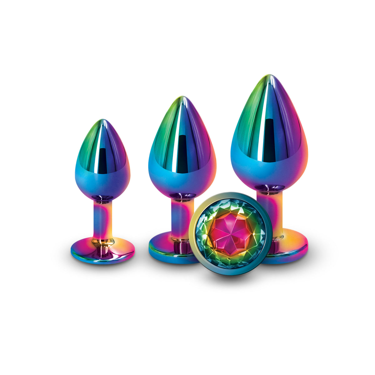 Rear Assets Trainer Kit (Multicolor) - Chrome-Plated 3 Pc Metal Plug Set With Circular Jewel (Small 2.76" to Large 3.66" insertable) > Anal Range > Butt Plug Kits