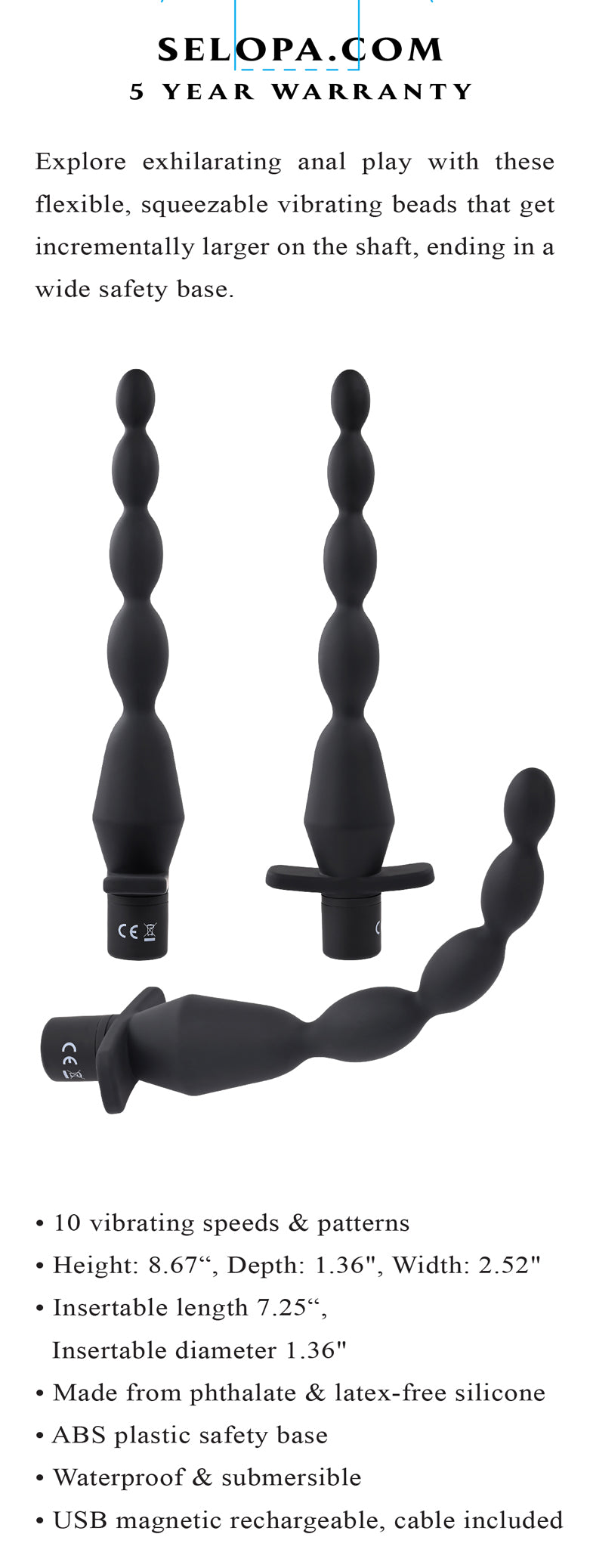 Selopa Vibrating Butt Beads 22cm Waterproof Anal Toy > Anal Range > Anal Beads