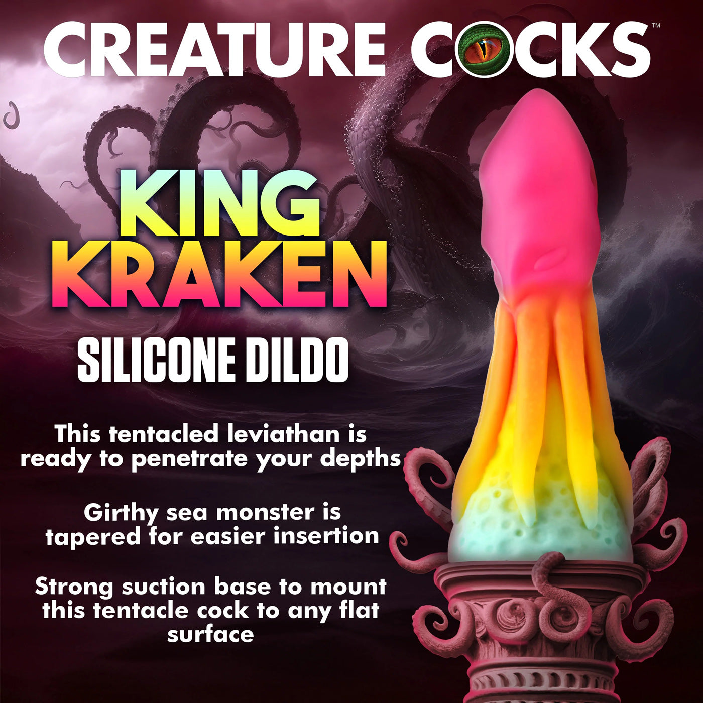Creature Cocks King Kraken (Rainbow) Silicone Dildo 8.1 Inches – Premium Flexible Dildo > Dildos > Fantasy