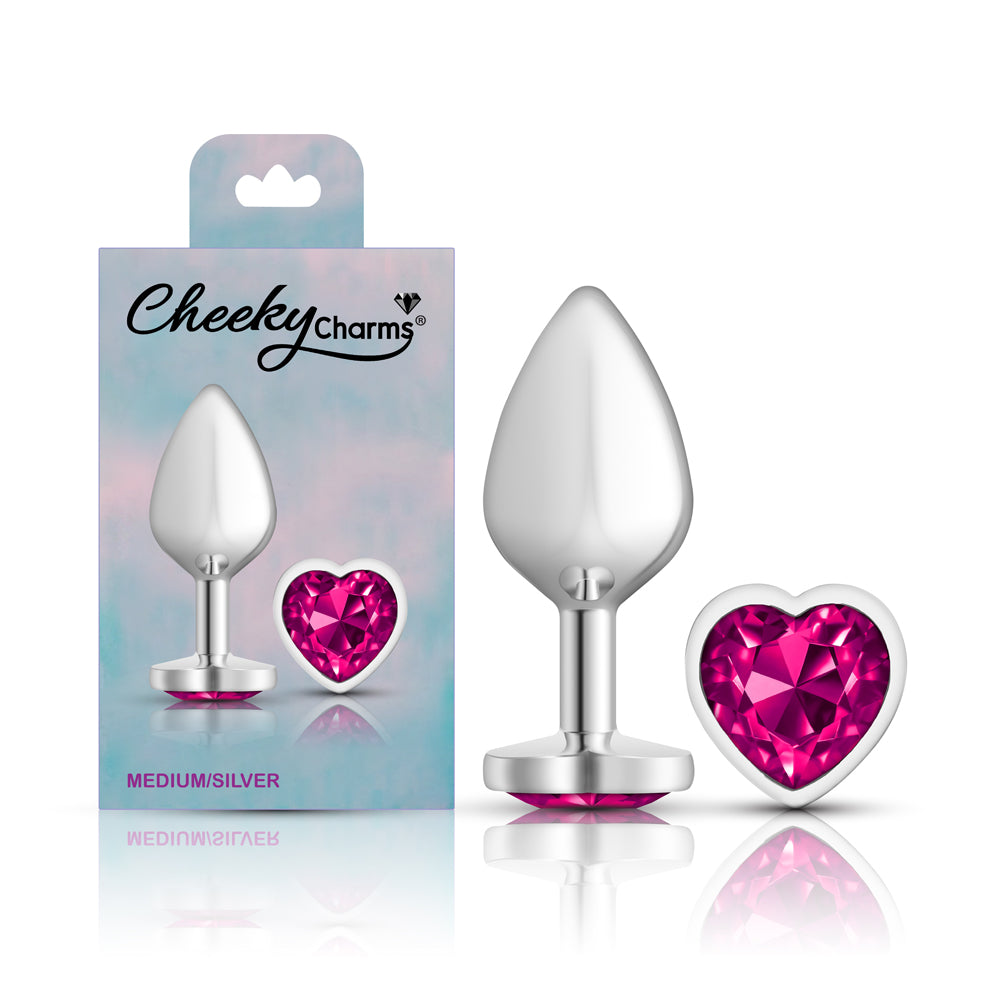 Cheeky Charms Silver Metal Butt Plug with Heart Pink Jewel Medium > Anal Range > Jewel Butt Plugs