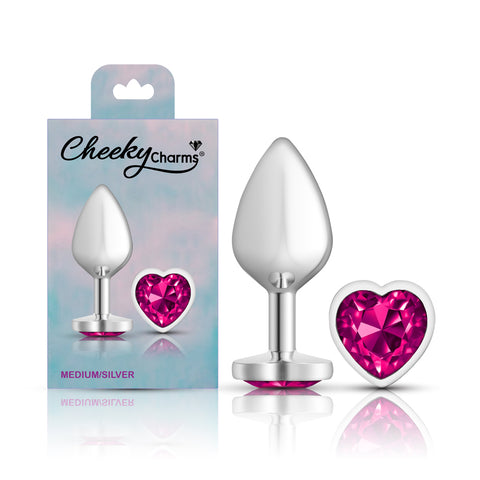 Cheeky Charms Silver Metal Butt Plug with Heart Pink Jewel Medium > Anal Range > Jewel Butt Plugs