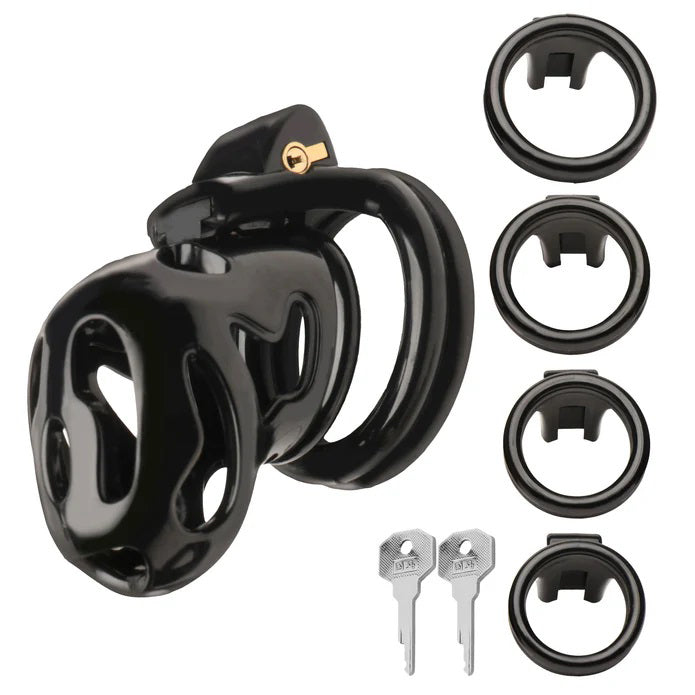 Hard Stop Double Ring Chastity Cage Black > Bondage Gear > Male Chastity