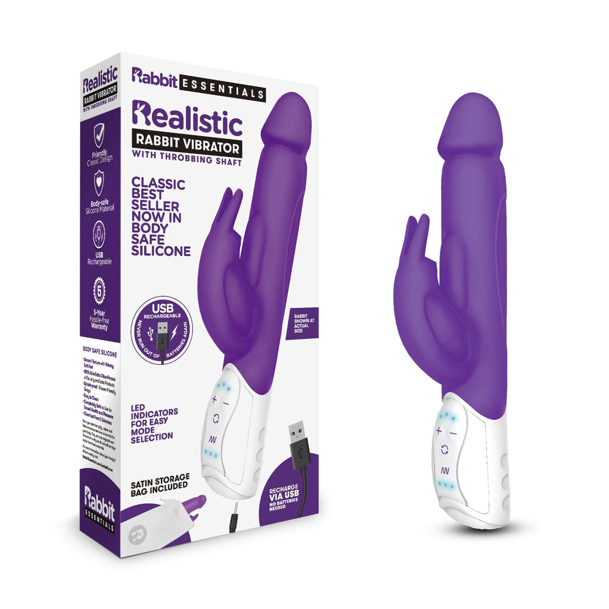 Rabbit Essentials Realistic Rabbit Vibrator - Purple