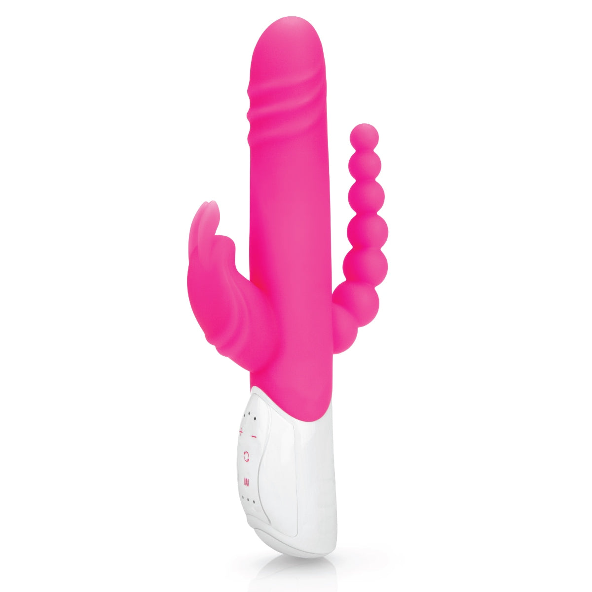 Rabbit Essentials Double Penetration Rabbit Vibrator with Rotating Beads – Rechargeable Silicone Hot Pink > Vibrators > Ladies > Rabbit Multi