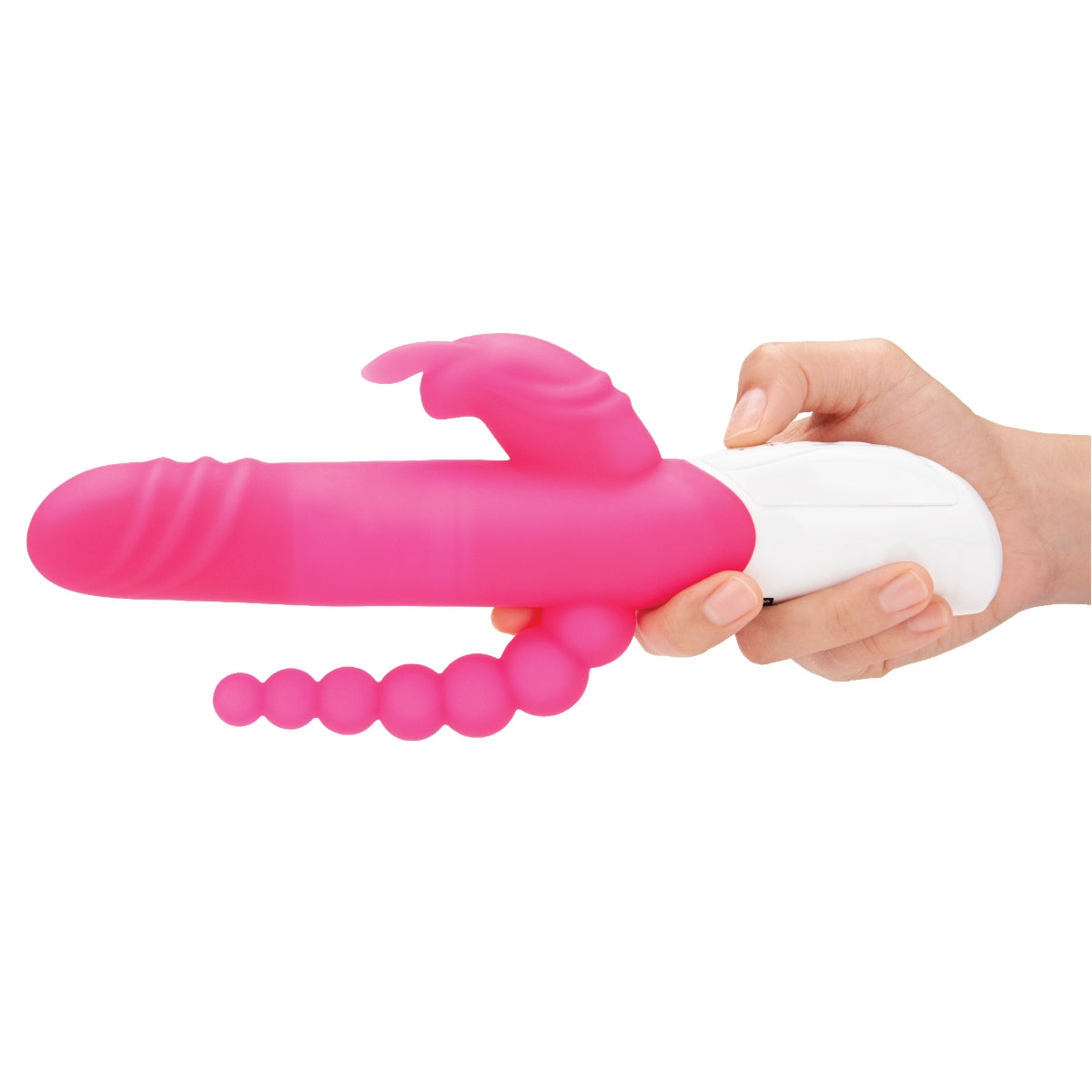 Rabbit Essentials Double Penetration Rabbit Vibrator with Rotating Beads – Rechargeable Silicone > Vibrators > Ladies > Rabbit Multi