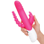 Rabbit Essentials Double Penetration Rabbit Vibrator with Rotating Beads – Rechargeable Silicone > Vibrators > Ladies > Rabbit Multi