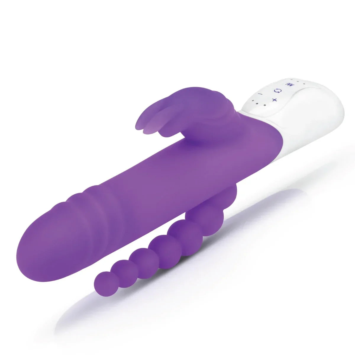 Rabbit Essentials Double Penetration Rabbit Vibrator with Rotating Beads – Rechargeable Silicone > Vibrators > Ladies > Rabbit Multi