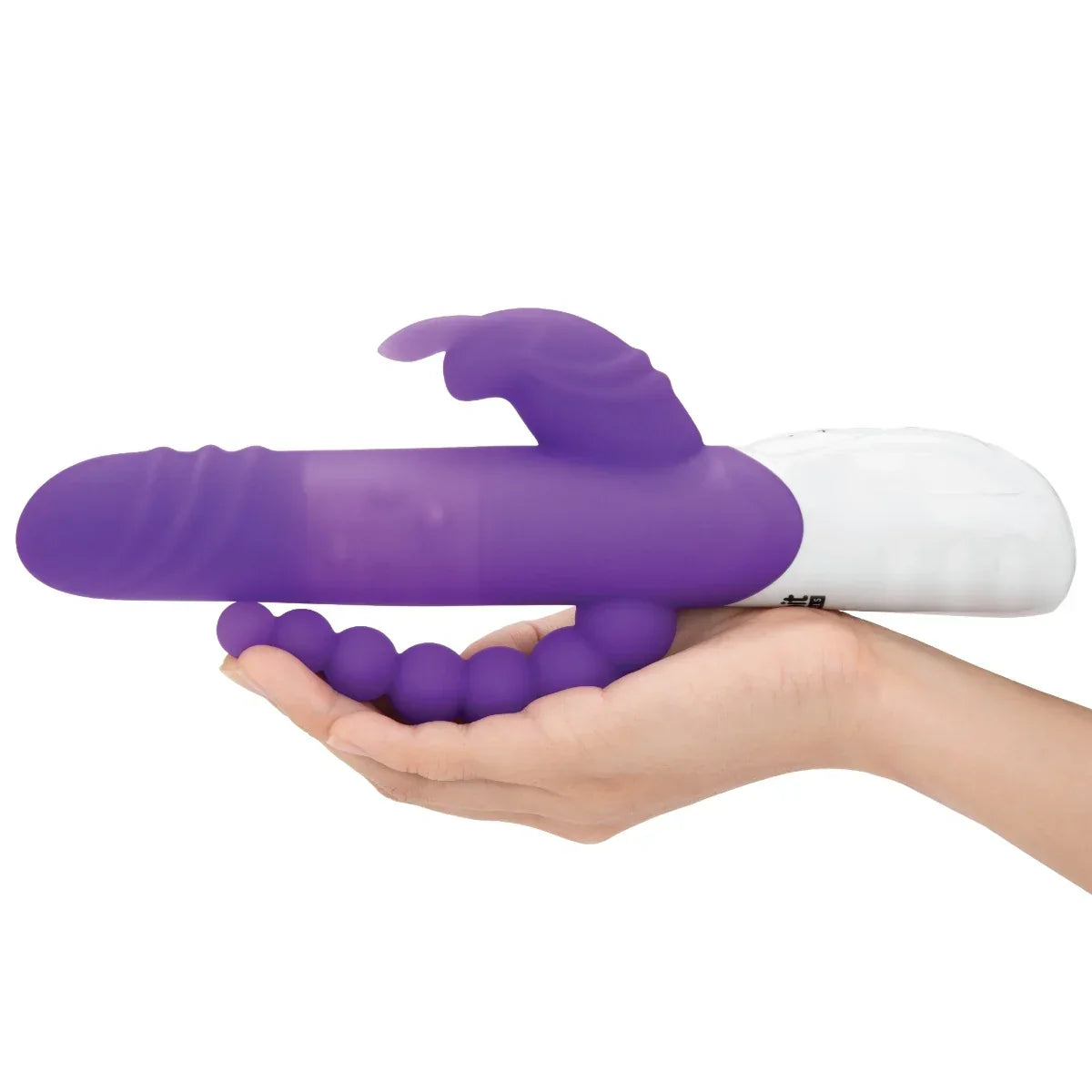 Rabbit Essentials Double Penetration Rabbit Vibrator with Rotating Beads – Rechargeable Silicone > Vibrators > Ladies > Rabbit Multi