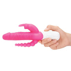 Rabbit Essentials Slim Double Penetration Rabbit Vibrator with Rotating Beads Silicone Pink > Vibrators > Ladies > Rabbit Multi