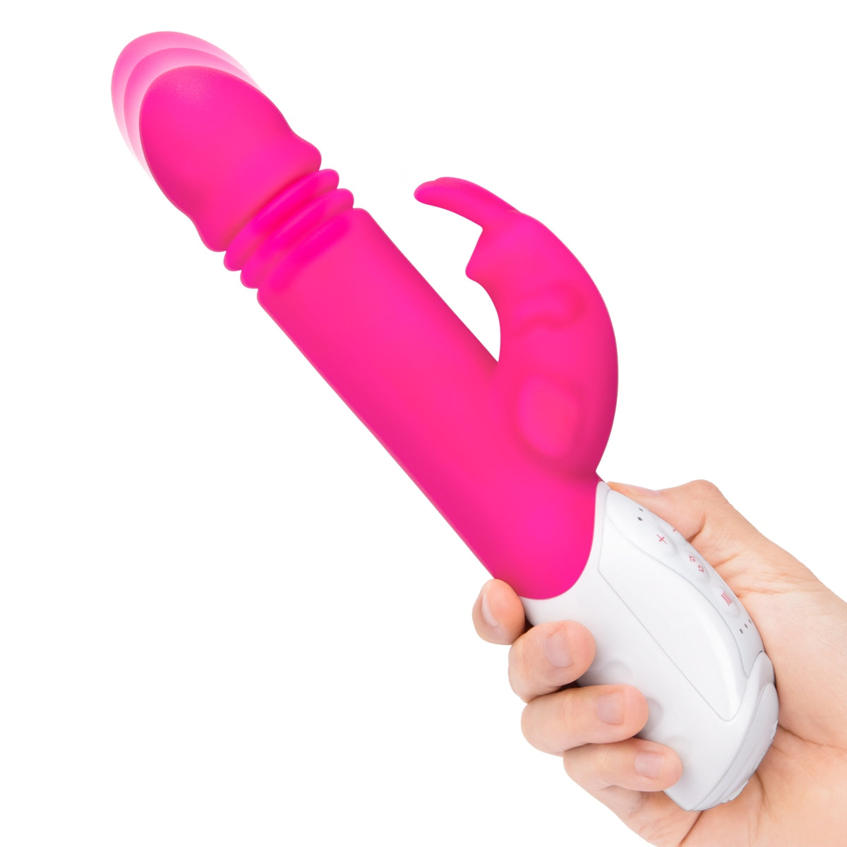 Rabbit Essentials G-Spot Thrusting Rabbit Vibrator Hot Pink with Ultra-Soft Silicone and Throbbing Shaft > Vibrators > Ladies > Rabbit Multi