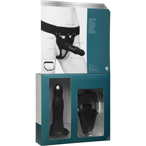Be Daring 7 Inch Bulbed Dong 2 Piece Hollow Silicone Strap-On Set Black > Dildos > Hollow Strap Ons