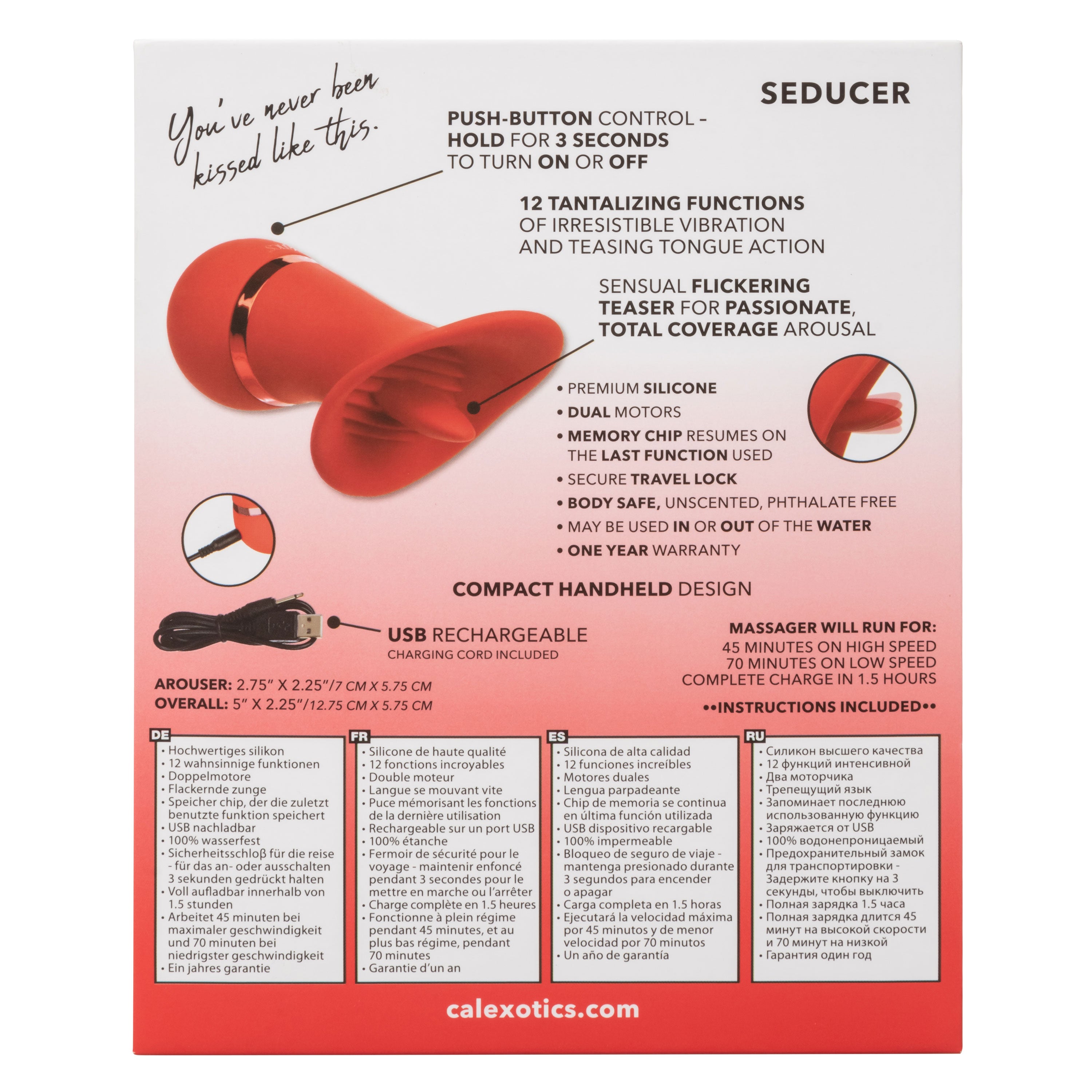 French Kiss Seducer – Compact Massager with 12 Functions Vibrator Red Red > Sex Toys For Ladies > Clitoral Vibrators and Stimulators