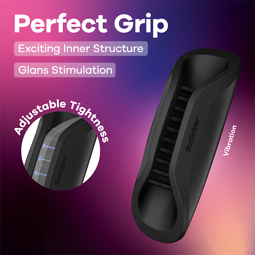 Satisfyer Perfect Grip Sleeve-Style Ridged Vibrating Masturbator > Sex Toys For Men > Masturbators > Vibrating