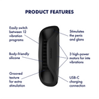 Satisfyer Perfect Grip Sleeve-Style Ridged Vibrating Masturbator > Sex Toys For Men > Masturbators > Vibrating