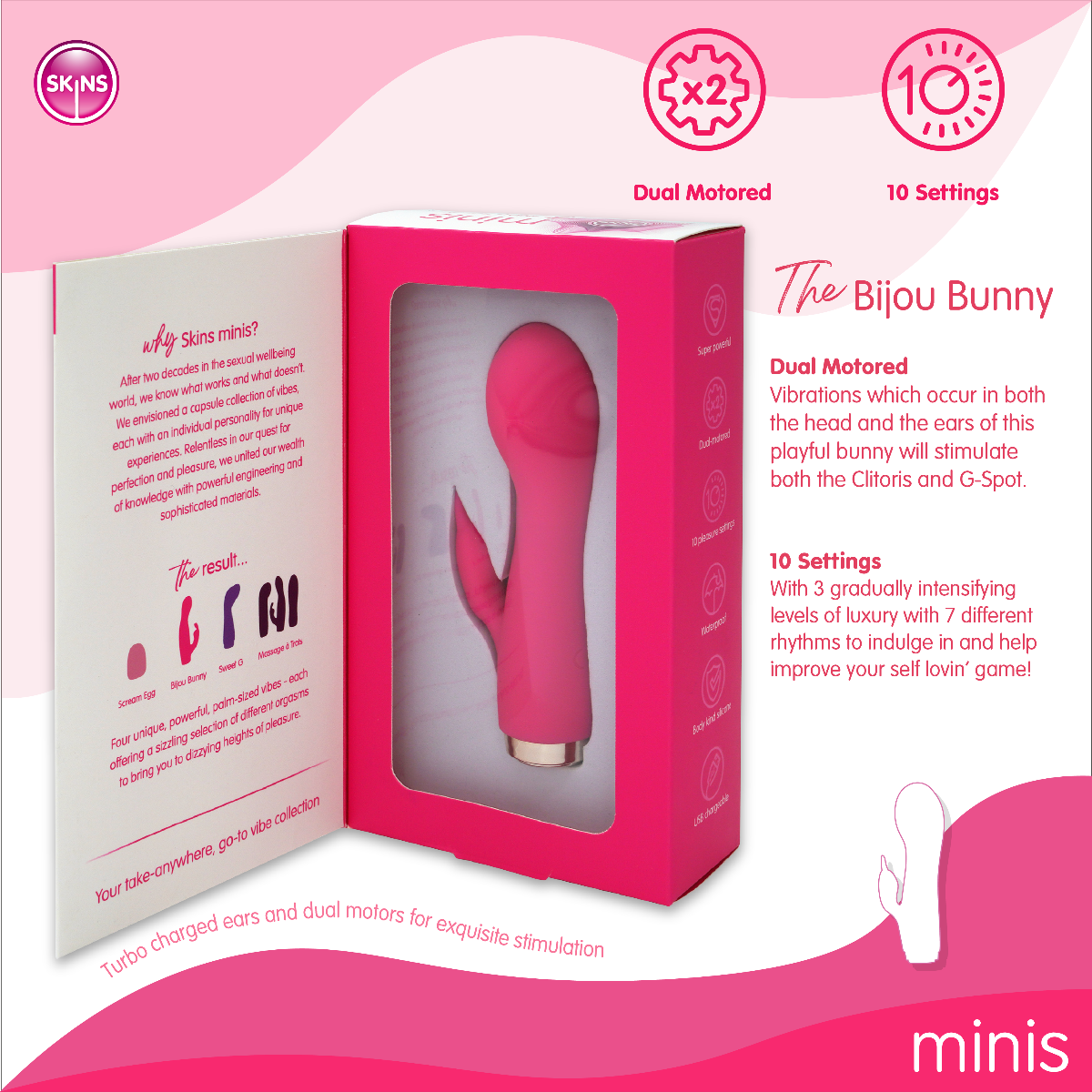 Skins Minis The Bijou Bunny Mini Vibrator 4 Inches – Mini Vibrator > Vibrators > Ladies > Rabbit