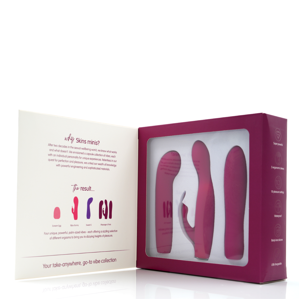 Skins Minis Massage A Trois Pleasure Set – 3 Interchangeable Covers Bullet Vibrator > Vibrators > Mini Vibrators