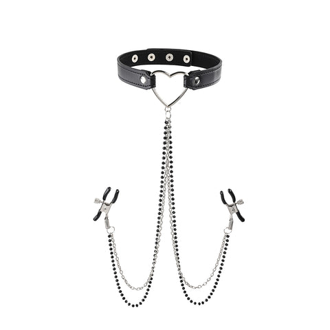 Sex & Mischief Amor Adjustable Collar with Nipple Clamps – Erotic Clothing Accessory > Sex Toys > Nipple Clips