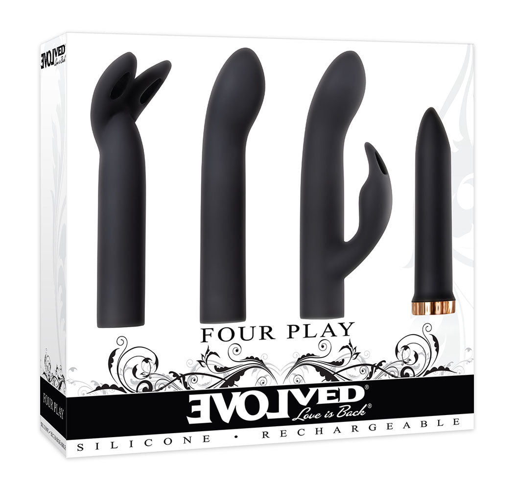 Evolved Four Play Bullet With Three Sleeves Black > Vibrators > Mini Vibrators