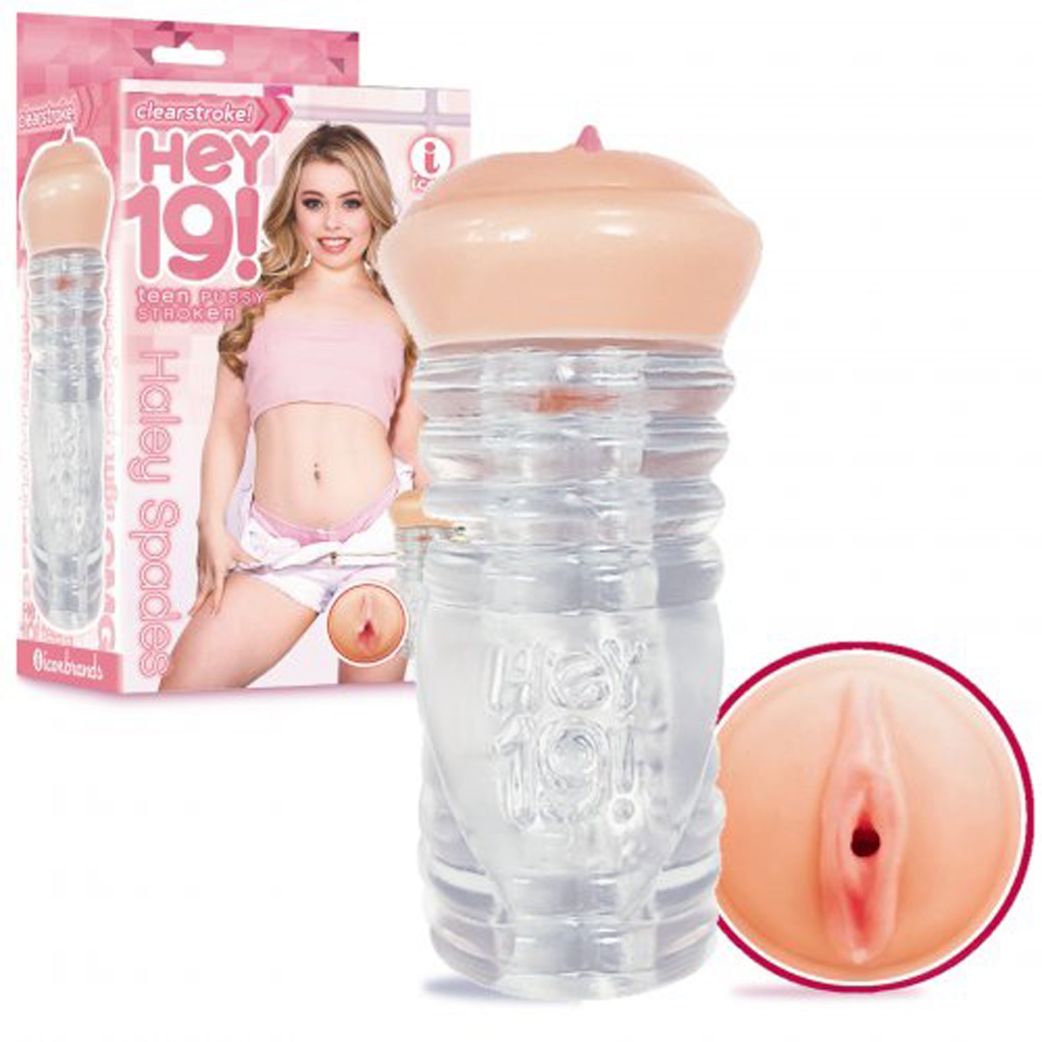 Hey 19 Clear Stroker with Realistic Haley Spades Lips Design Beige Strokers - Celebrity