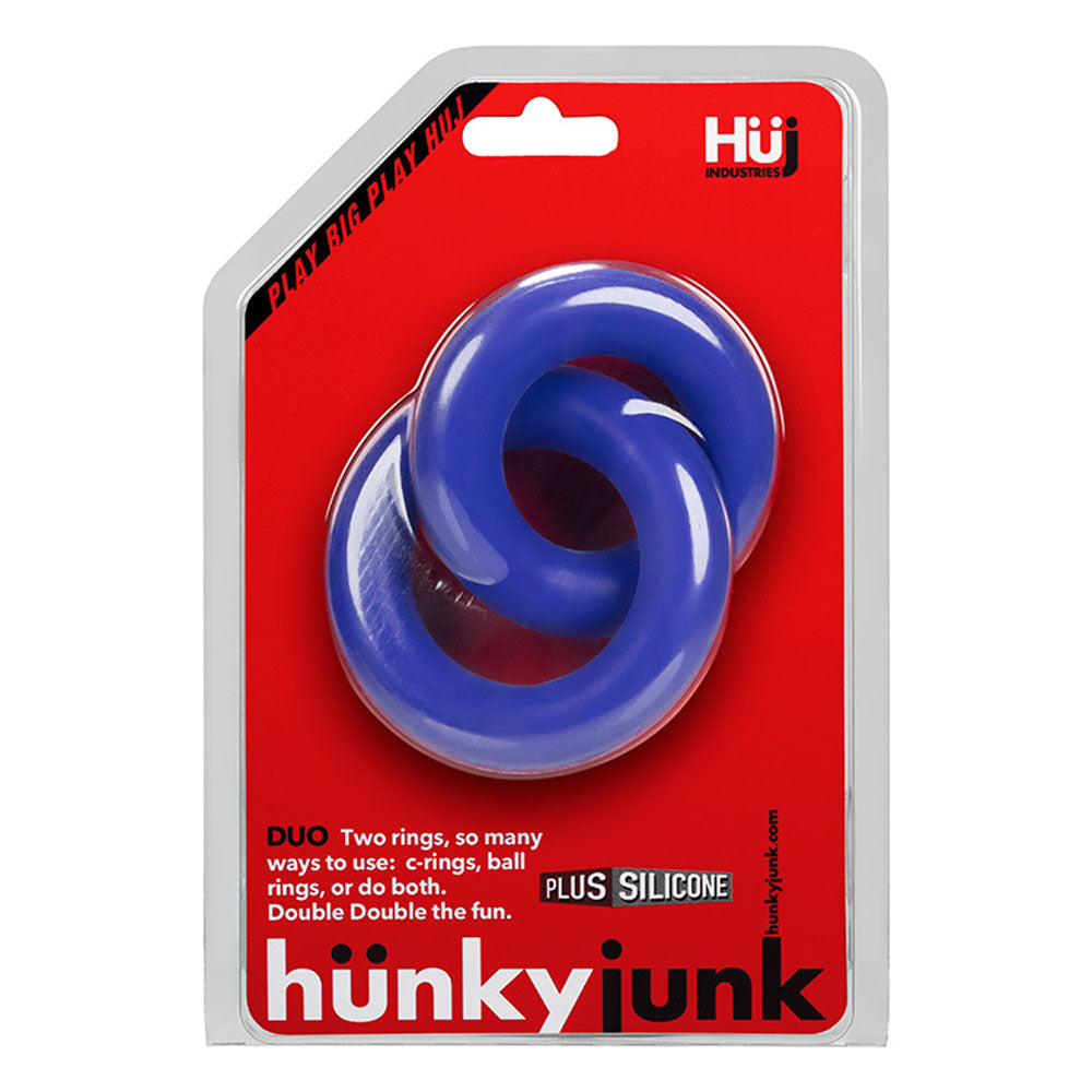 Duo Linked Cock and Ball Rings by Hunkyjunk Cobalt Blue > Cock Ring > Sets