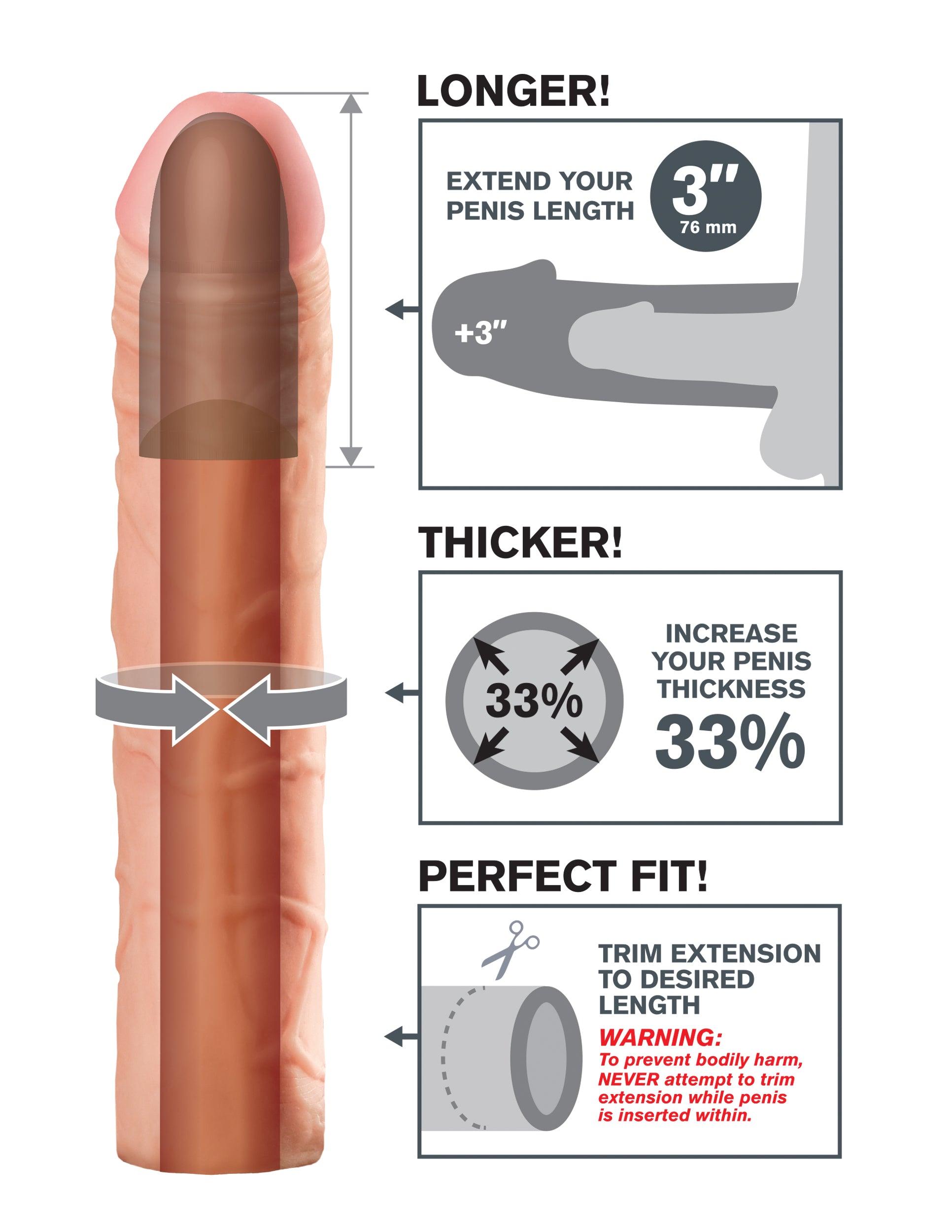 Fantasy X-Tensions Perfect 3 Inch Extension – Penis Extension Sleeve > Sex Toys For Men > Penis Sleeves