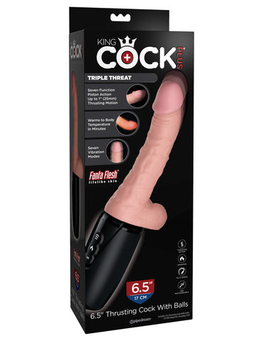 King Cock Plus Thrusting Cock with Balls 6.5 Inch – Warming, Vibrating, Piston-Powered Dildo DONGS Thrusting