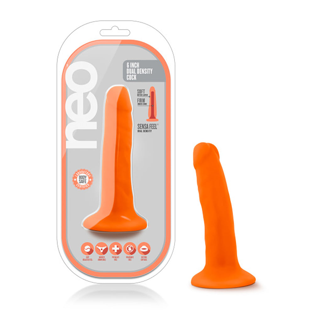 Neo Dual Density Cock 6 Inch Neon Orange Vibrator Orange DONGS
