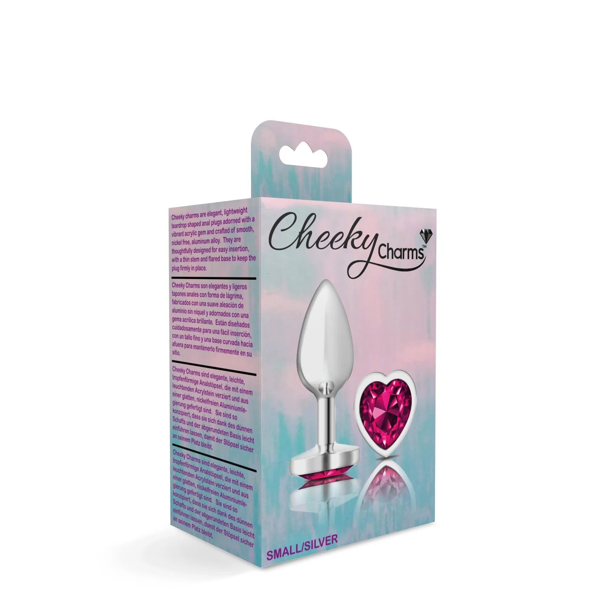 Cheeky Charms Silver Metal Butt Plug with Heart Pink Jewel Small > Anal Range > Jewel Butt Plugs