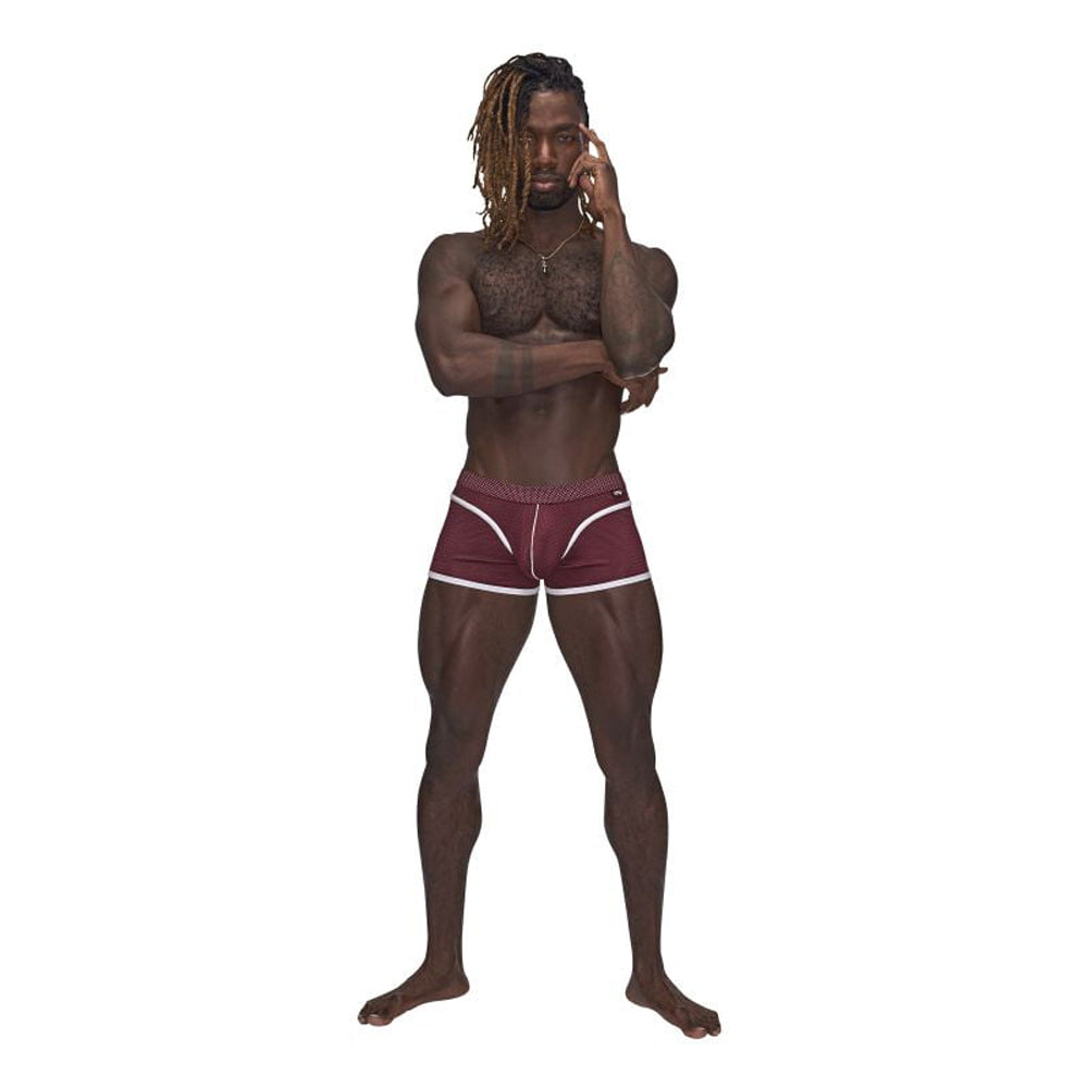 Male Power Sport Mesh Mini Shorts in Burgundy > Clothes > Mens Trunks