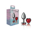 Cheeky Charms Gunmetal Butt Plug with Heart Red Jewel Small > Anal Range > Jewel Butt Plugs