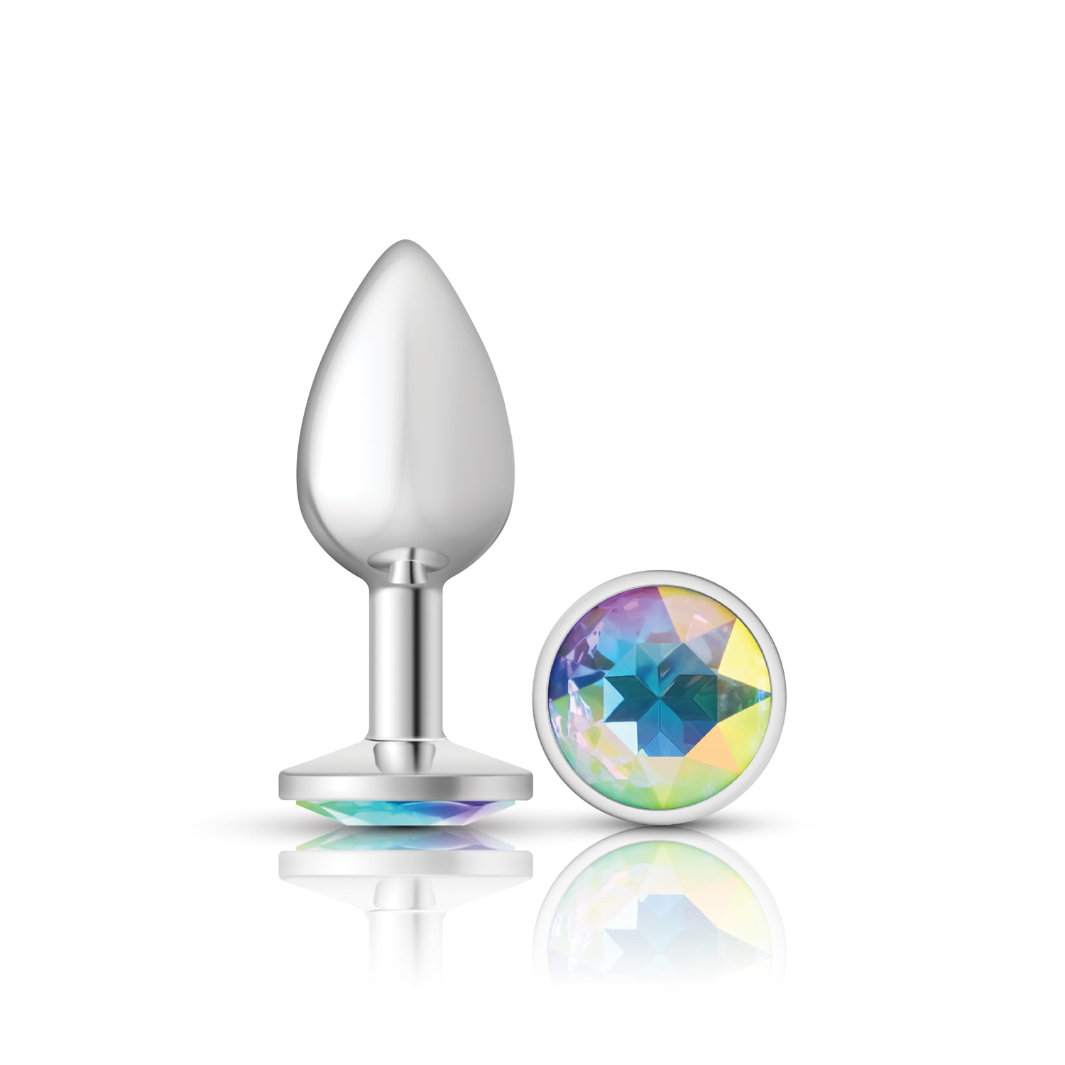 Cheeky Charms Silver Round Butt Plug with Clear Iridescent Jewel Small Clear > Anal Range > Jewel Butt Plugs