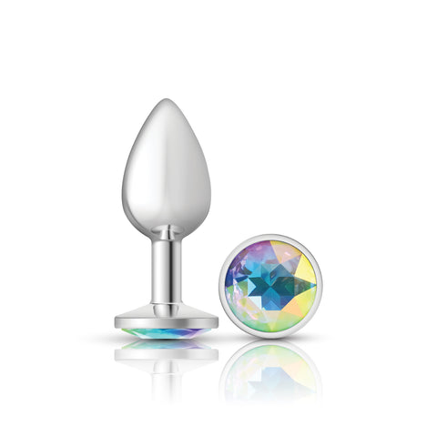 Cheeky Charms Silver Round Butt Plug with Clear Iridescent Jewel Small Clear > Anal Range > Jewel Butt Plugs