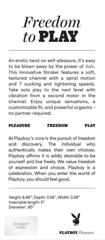 Playboy Pleasure SOLO Stroker with Vibrating Functions > Sex Toys For Men > Masturbators > Vibrating