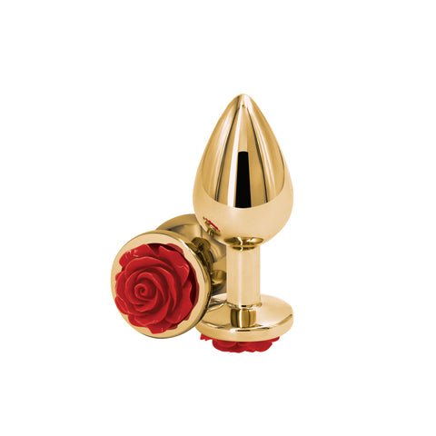 Rear Assets Rose Medium Gold 8.9 cm Metal Butt Plug with Rose Base Gold > Anal Range > Jewel Butt Plugs