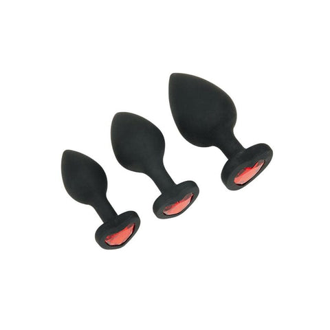 WhipSmart Heartbreaker Three Piece Silicone Crystal Heart Anal Training Set Butt Plugs