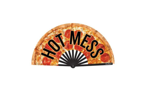 Hot Mess Folding Fan with Vibrant Pizza Design Novelties