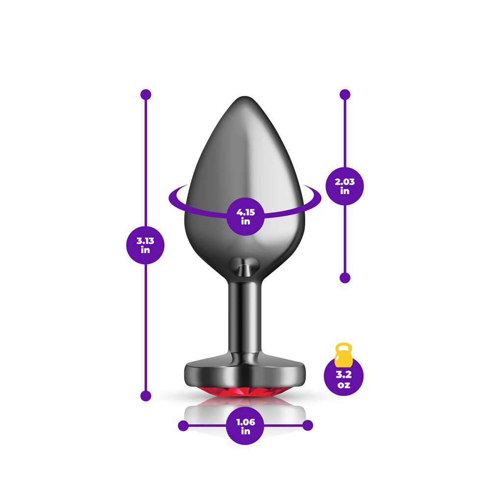 Cheeky Charms Gunmetal Butt Plug with Heart Red Jewel Medium > Anal Range > Jewel Butt Plugs