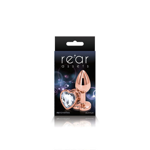Rear Assets Rose Gold Heart Small (Rose Gold) – Lightweight Metal Butt Plug with Gem Base Pink Small > Anal Range > Jewel Butt Plugs