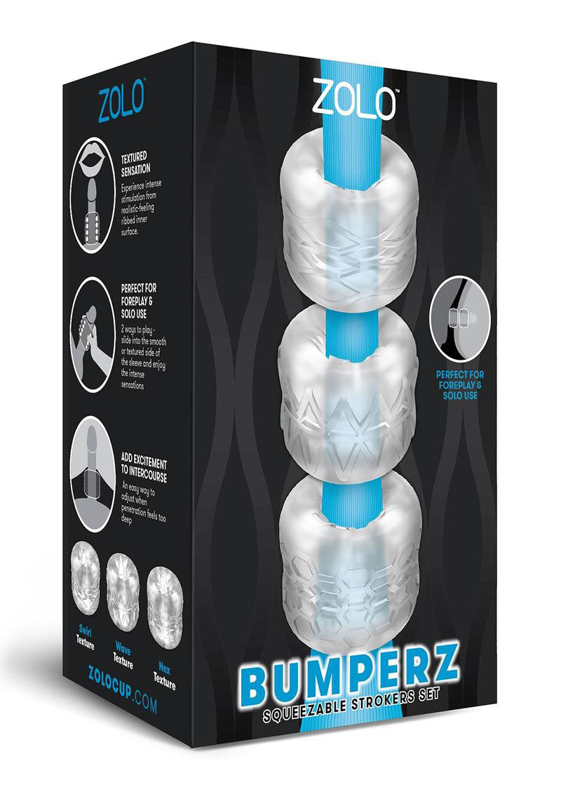Zolo Bumperz 3 Piece Set – Textured Strokers Clear > Sex Toys For Men > Masturbators > Manual