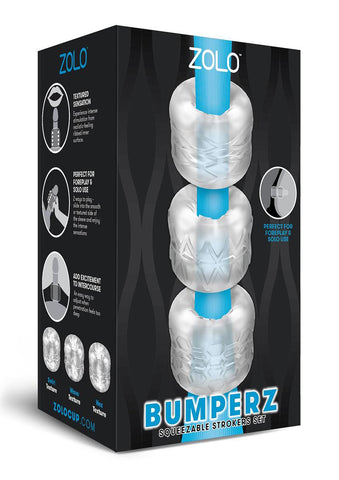 Zolo Bumperz 3 Piece Set – Textured Strokers Clear > Sex Toys For Men > Masturbators > Manual