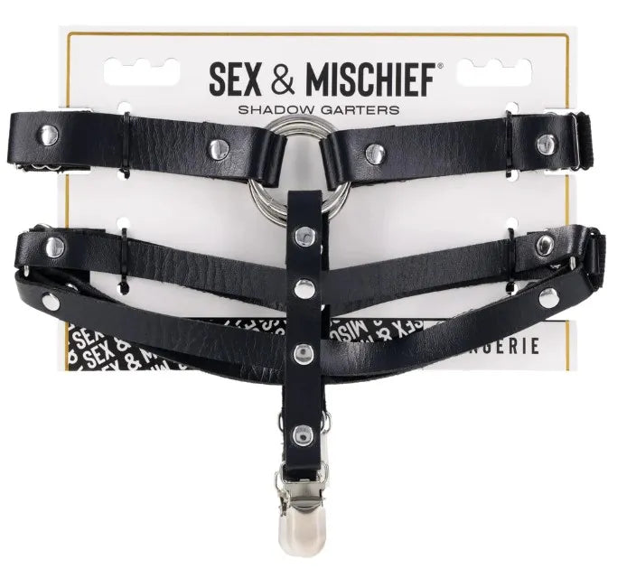 Shadow Garters – Faux Leather Garter Straps with Silver Hardware Black > Clothes > Hosiery > Garterbelt Sets