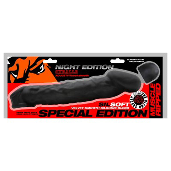 Muscle Ripped Inner Ribbed Velvet-Smooth Night 9.25 Inch Cock Sheath Black > Sex Toys For Men > Penis Sleeves