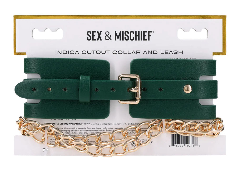 Sex & Mischief Indica Cutout Collar and Leash (Emerald Green/Gold) – Luxury Restraint Set Green > Bondage Gear > Collars & Leashes
