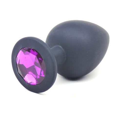 Black Silicone Anal Plug Large with Purple Diamond Purple > Anal Range > Jewel Butt Plugs