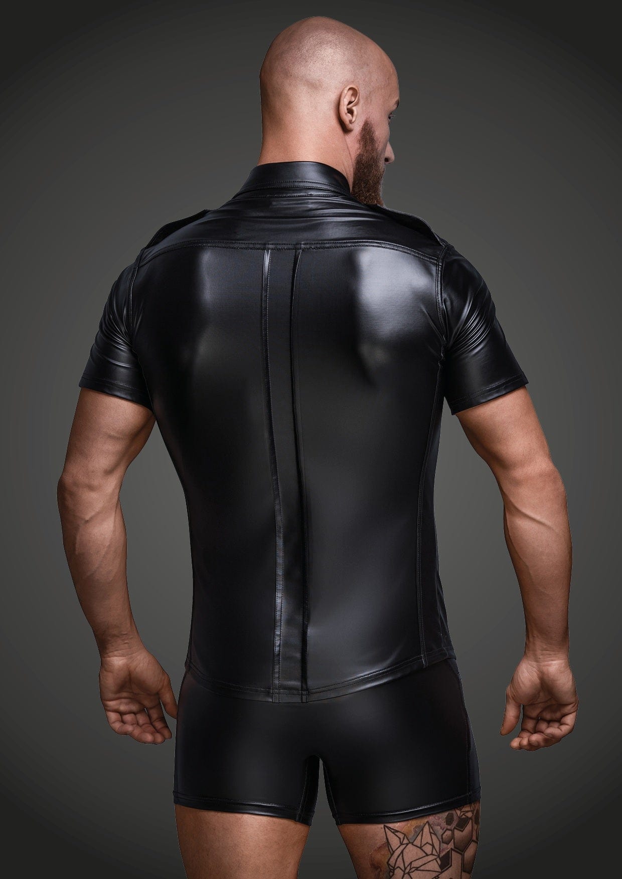 Black Wet Look Short Sleeve Shirt With Front Pockets Secondary image