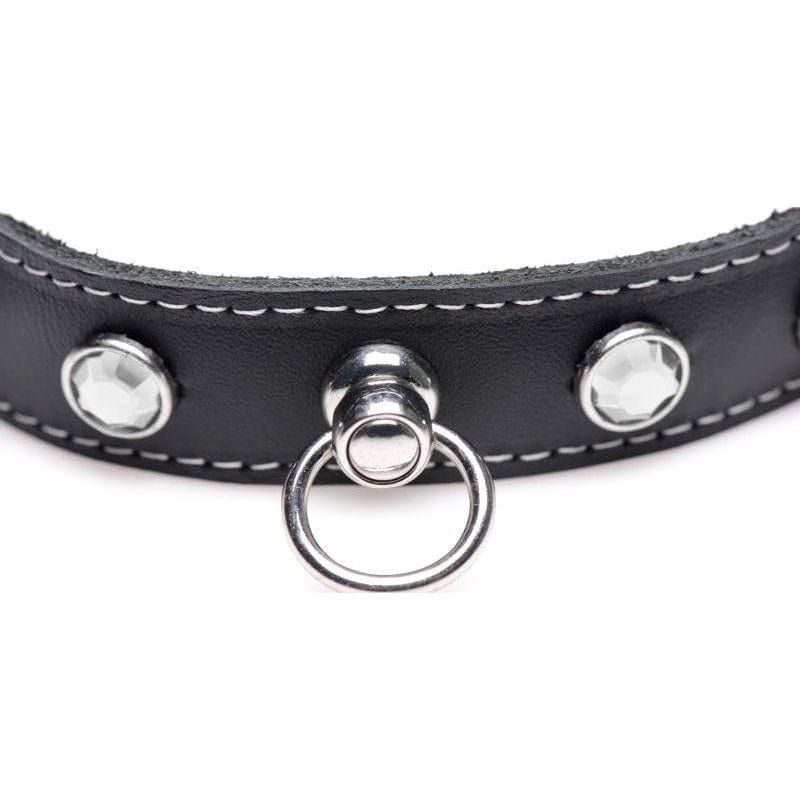 Bling Vixen Leather Choker with Clear Rhinestones Unisex Leather