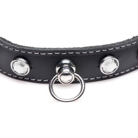 Bling Vixen Leather Choker with Clear Rhinestones Unisex Leather